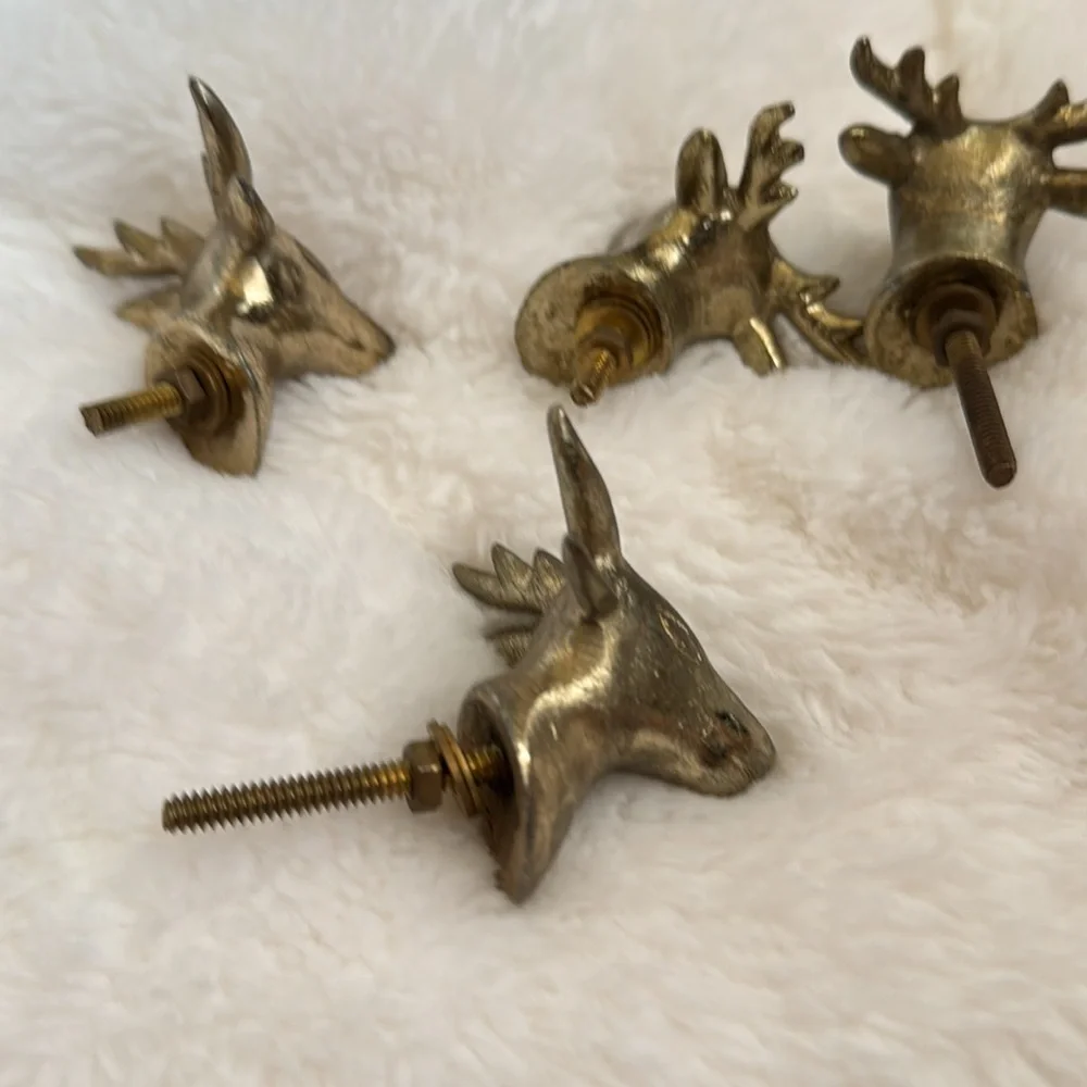 Set of Four Gold Deer Head Knobs
